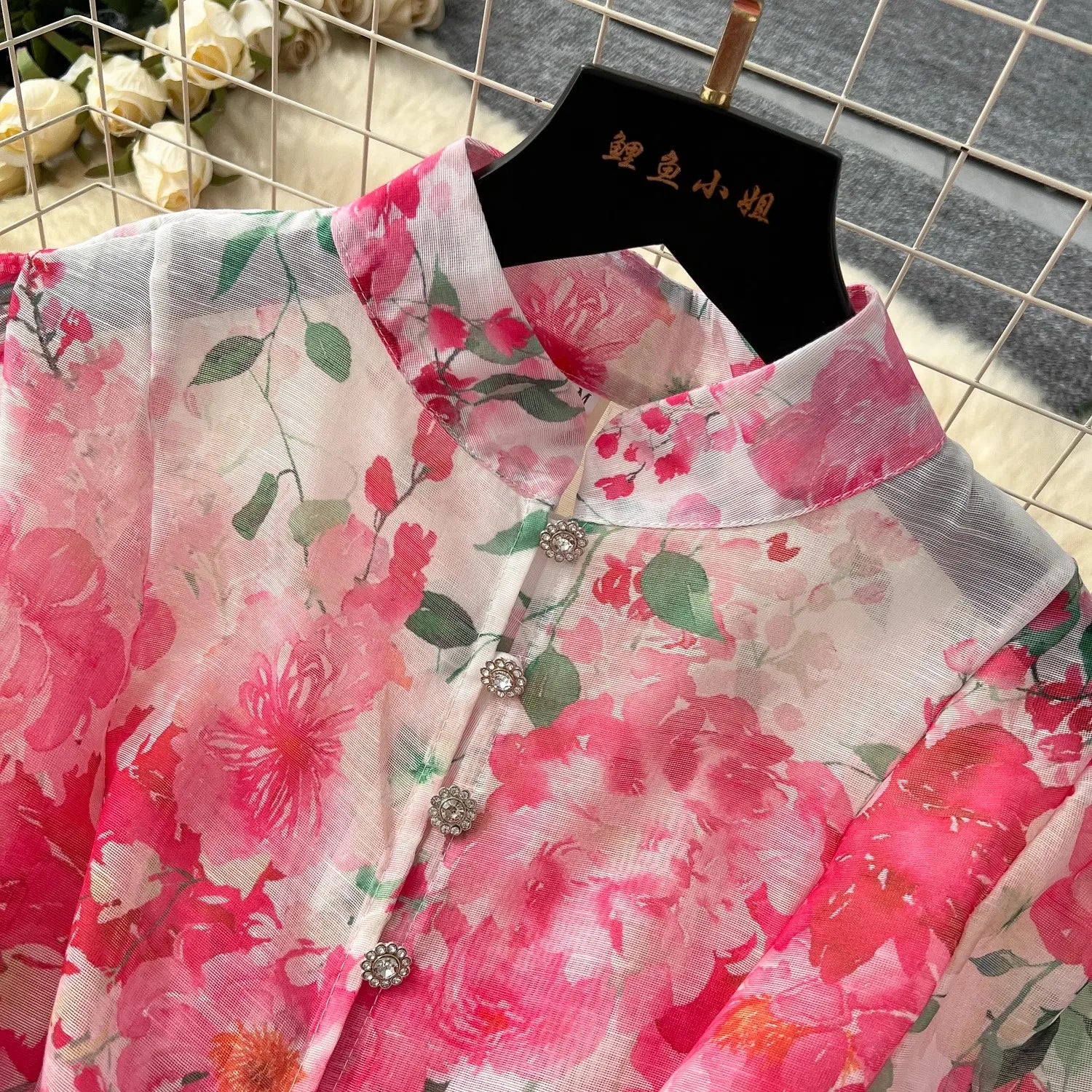 Spring Holiday Gorgeous Flower Organza Dress Lantern Long Sleeve