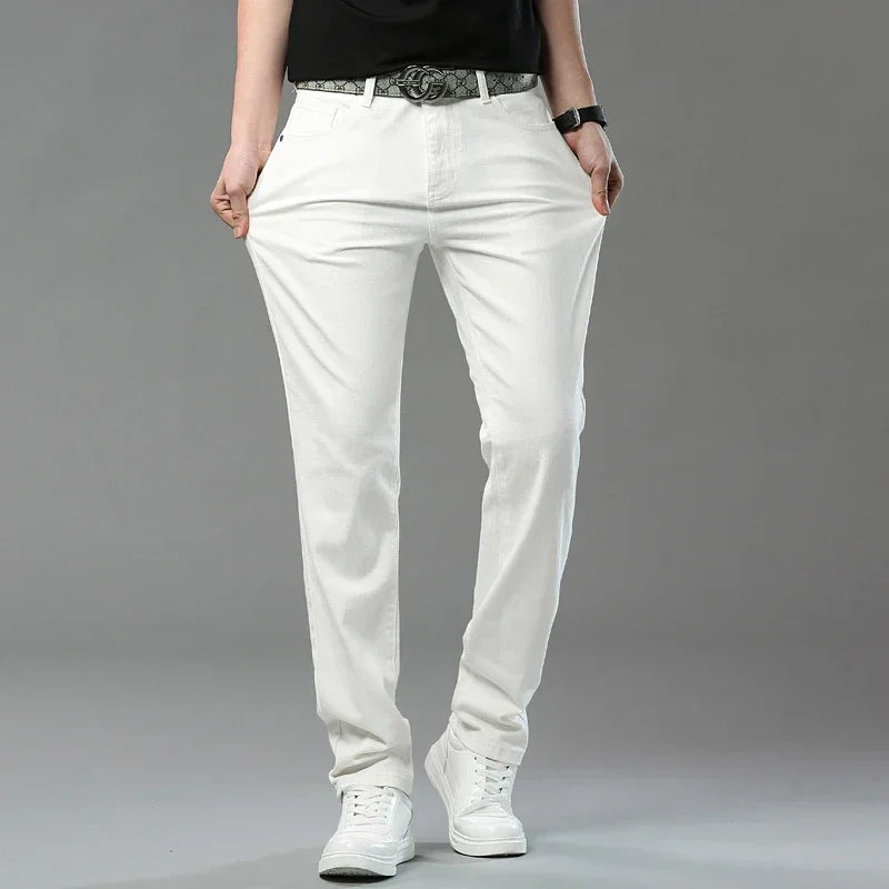 Men's Slim Fit Pants Casual Colorful 2025 Spring New Straight Trousers Men Cotton Stretch Fashion Pants Red Yellow Pink Blue