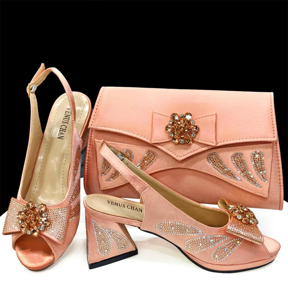 Shoes and Bags Matching Set Peep Toe High Heels for Party