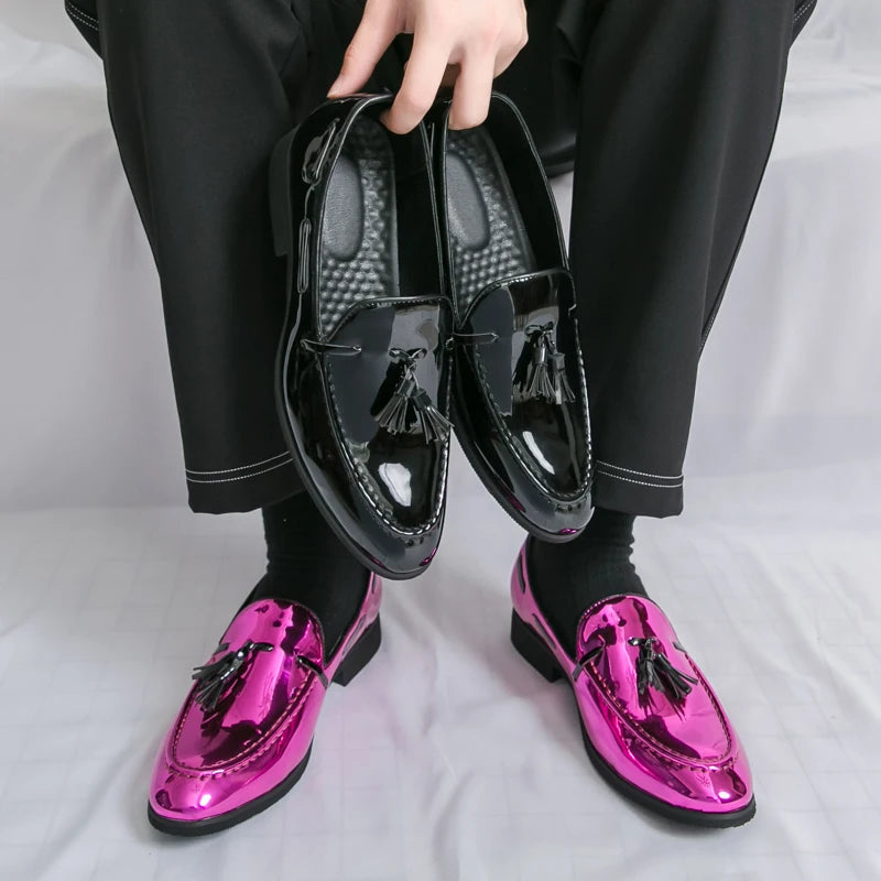 Purple Elegant Dress Shoes Man Luxury Party Wedding Shoes Men Fashion Tassels Pointed Toe Men Patent Leather Shoes Big Size 47
