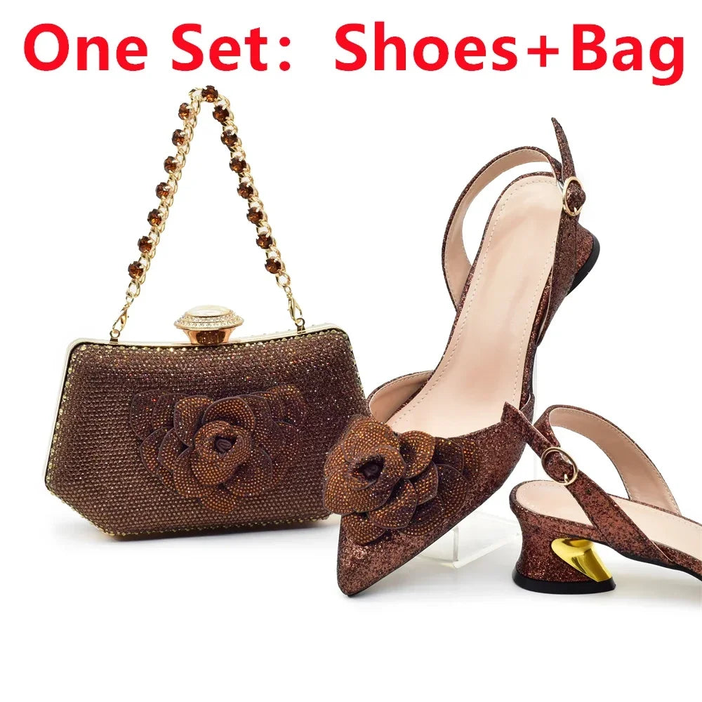Fashion Shoe and Bag Set for Nigeria Party Italy Luxury Italian Shoes and Bag Set for Women Rhinestone Pumps Women Shoes Luxury