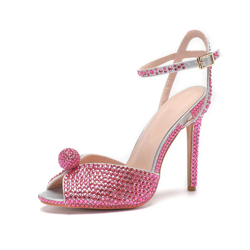 Runway style Rhinestone Sequined Peep toe Women Gladiator Sandals Summer Elegant High heels Crystal Wedding Banquet Bridal Shoes