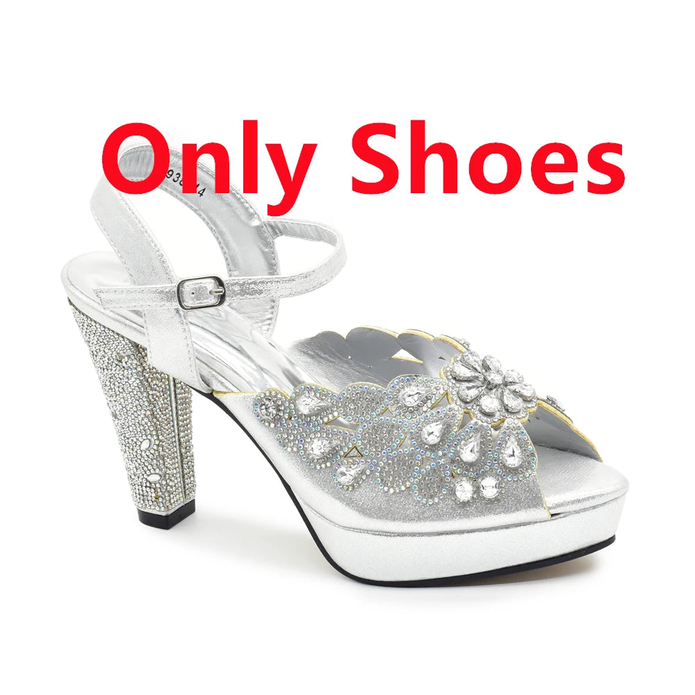 Peep Toe Thin Heels Shoes Matching Bag Set for Party