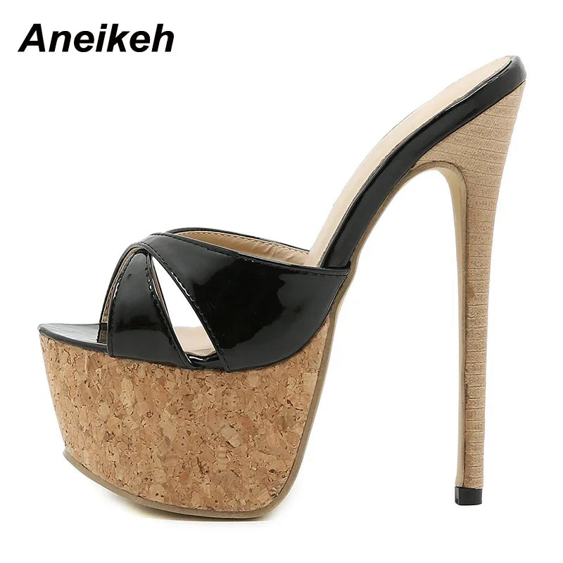 Aneikeh 2025 Summer Extreme Mules High Heels Women's Platform Sandals Shoes Ladies Slippers Slingback Peep-toe Slides Sandalias
