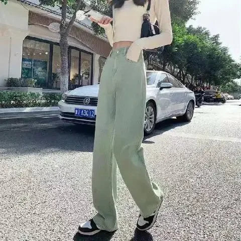 Wide-Leg Jeans Women's Spring Autumn Slimming Versatile Plus Size Pants Pear-Shaped Hip Covering Straight-Leg Trousers Trendy