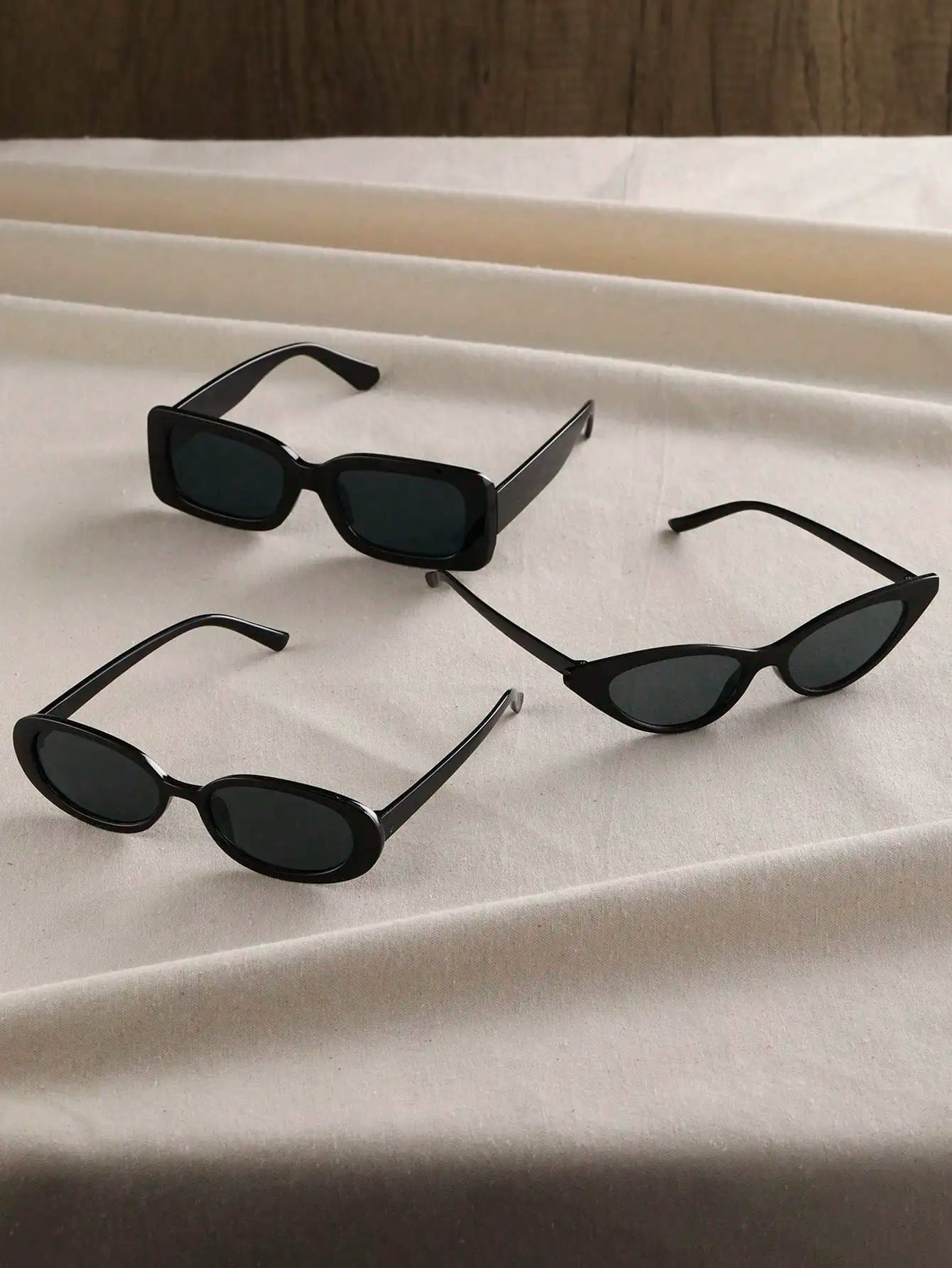 3PCS Unisex Cat Eye&Round&Square Plastic Frame Fashion Sunglasses For Outdoor Travel Hiking