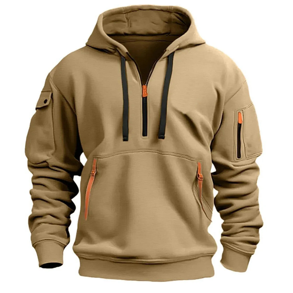 2024 Spring and Autumn New Men's Casual Sports Multi-zipper Arm Pocket Pullover Outdoor Cycling Climbing Windproof Hoodie