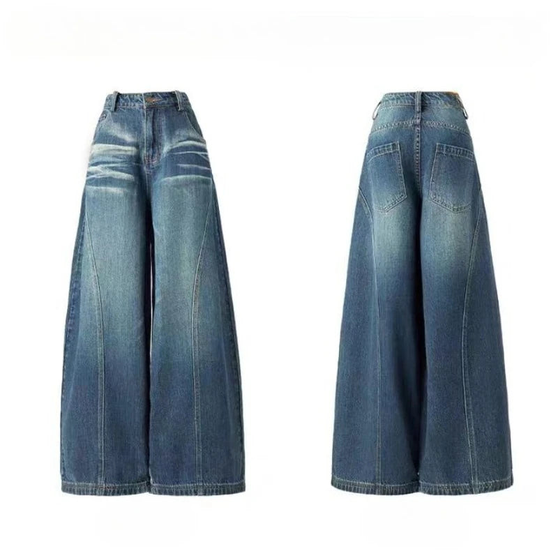 Casual Denim Pant Women Jeans Vintage Straight Trousers Autumn Spring Fashion Female Wide Leg Pants Blue Jeans