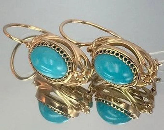 Unique Gold Color Inlaid Blue Stone Earrings for Women