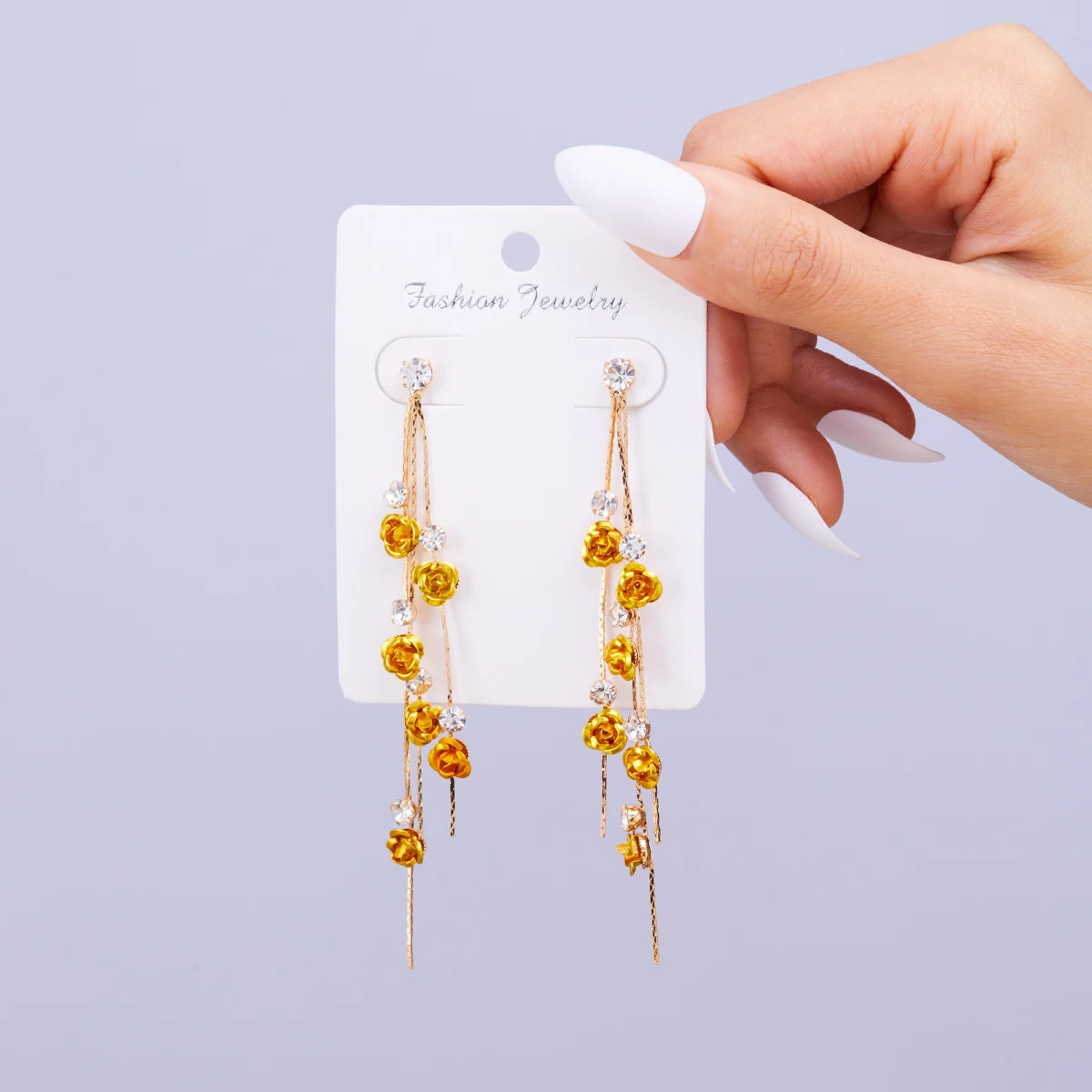 Rose Flower Long Tassel Dangle Earrings For Women