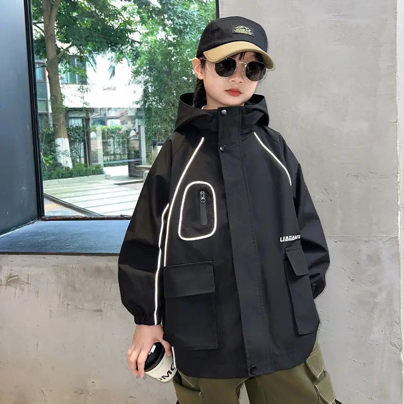 Spring Autumn Outerwear Kid Boys Jackets Zipper Hooded Children Windbreak Waterproof Top Casual Joggers Boys Loose Coats 5-14Y