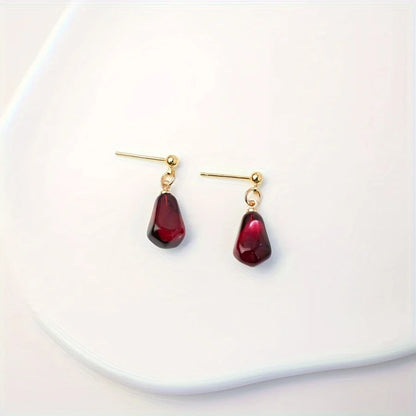 Creative Red Pomegranate Seed Pendant Golden Ear Studs