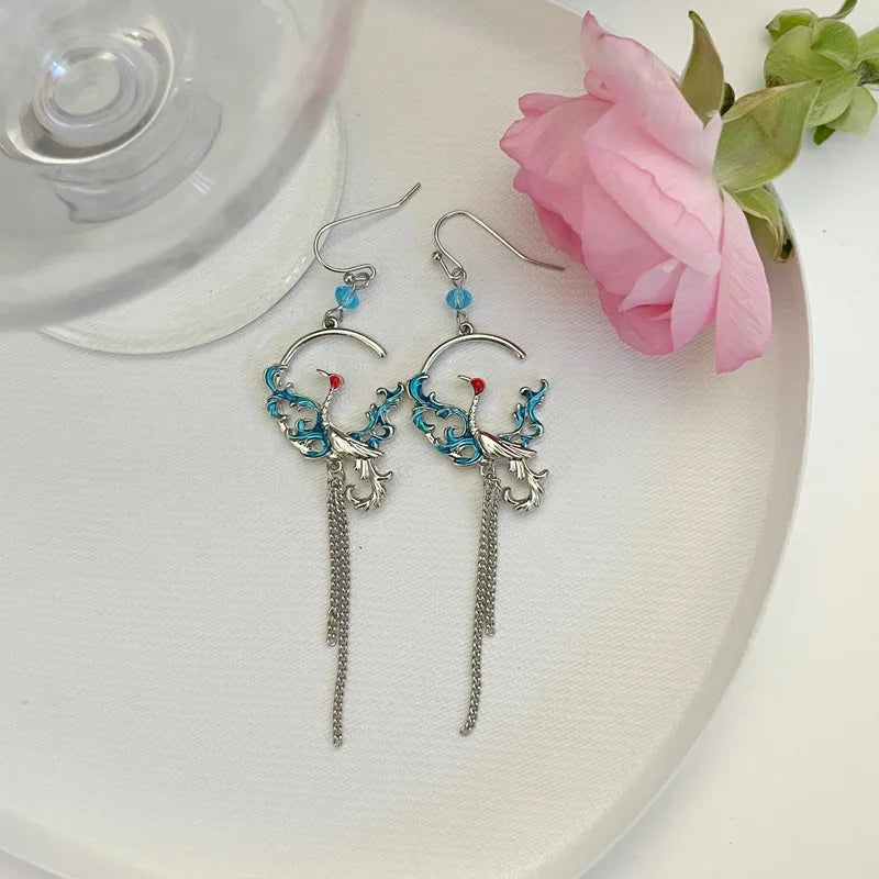 Folding Fan Crane Dangle Earrings For Women