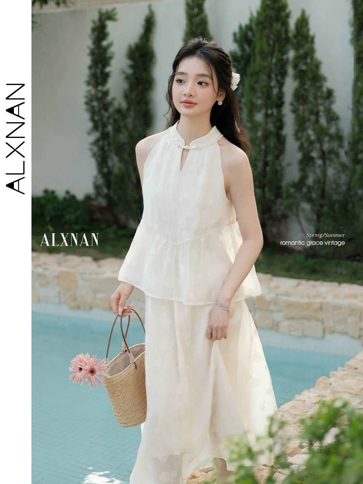ALXNAN Women's Dress 2025 Summer Vacation Long One-piece Dress Elegant Holiday Party Casual Sleeveless Ladies Clothing L53733