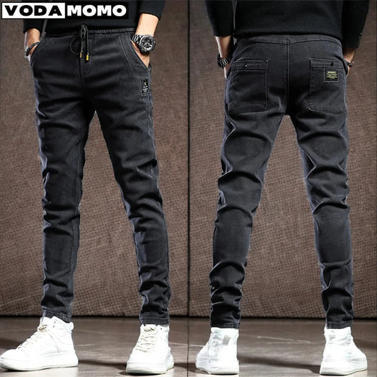 Men Demin joggers pants men Clothing Cargo pants Drawstring Slim Trousers