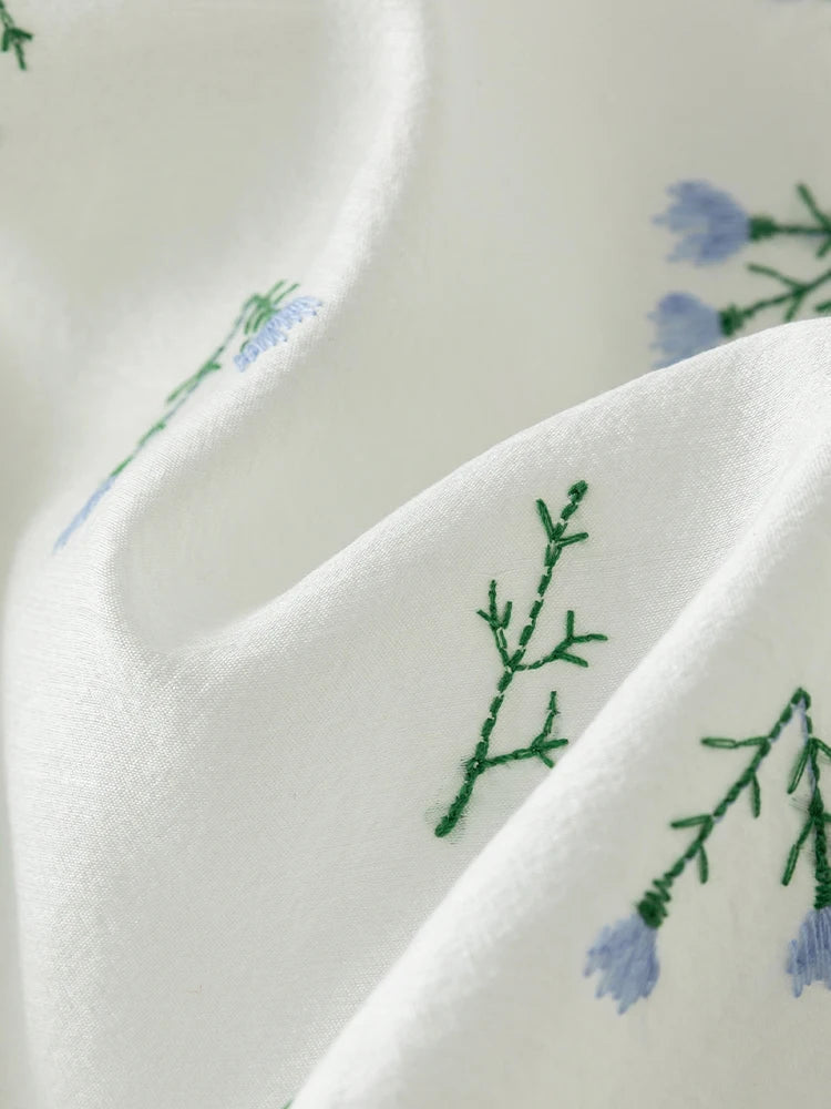 FSLE French Embroidery Floral Design Summer Long Dress For Women Lantern Sleeve High Waist Loose Dress 24FS12269