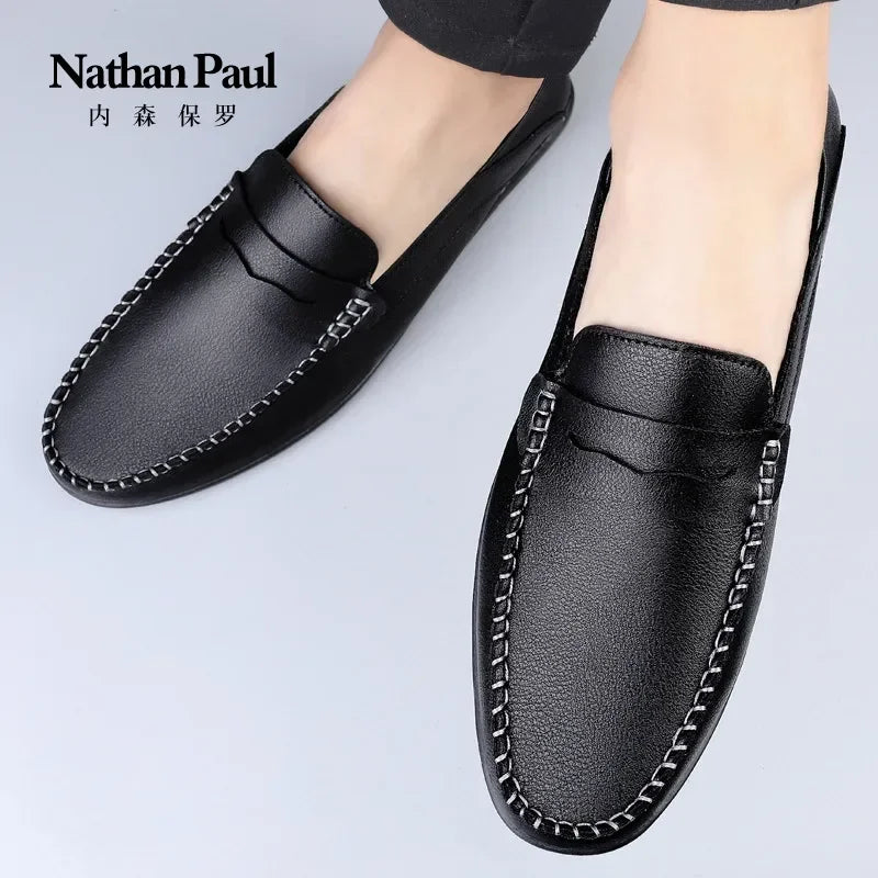 Summer new men's casual leather shoes spot 2024 cross-border large size trend fashion soft bean shoes low-top men's shoes