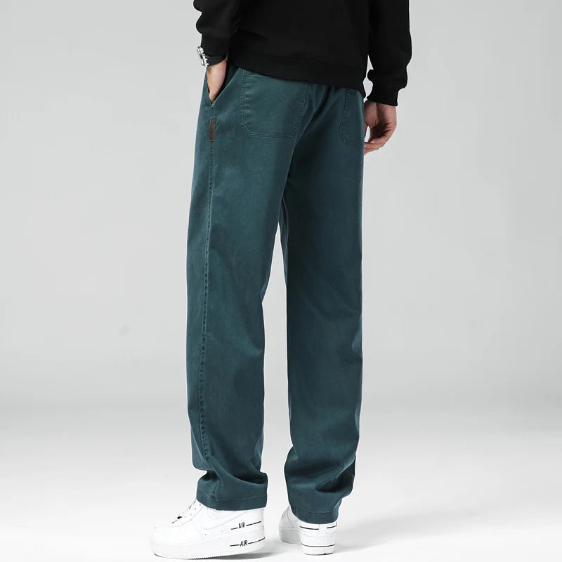 Straight Fashion Lyocell Casual Pants Men Breathable Stretch Korean Loose Trousers Trendy Wide-leg Men's Pants Plus Size M-5XL