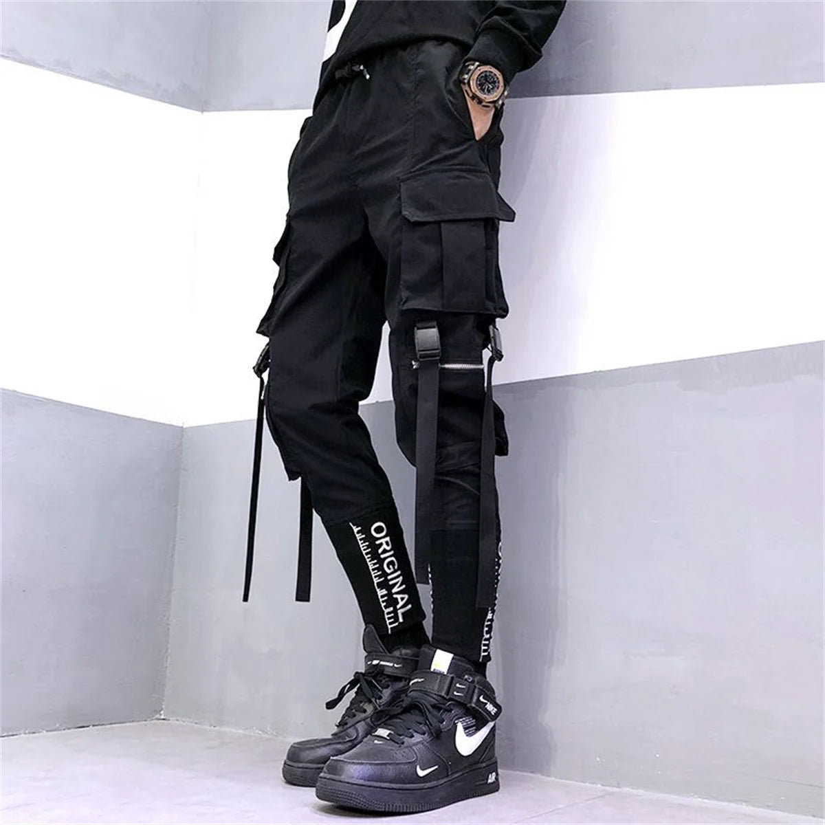 Black Cargo Pants Women Joggers High Waist Loose