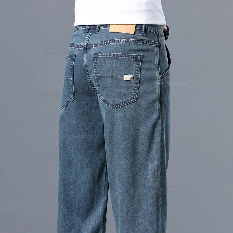 Lyocell Pants Men's 2024 Summer Clothes Ultra Thin Fashion Casual Pants Male Baggy Drape Straight Denim Trousers