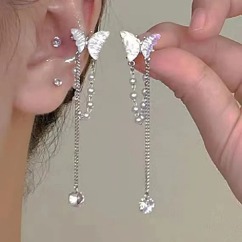 Gold Plated Crystal Leaf Tassel Drop Earrings for Women