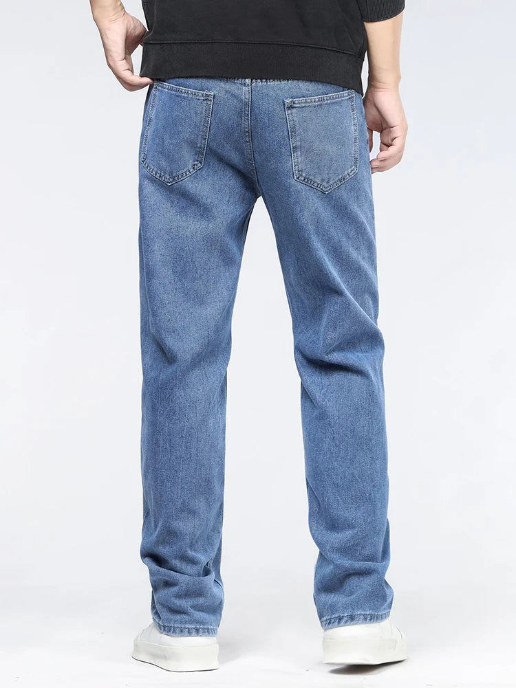 Men's Korean Fashion Baggy Jeans Classic All-match Solid Color Straight-leg Denim Wide-leg Pants Male Light Blue Black Grey