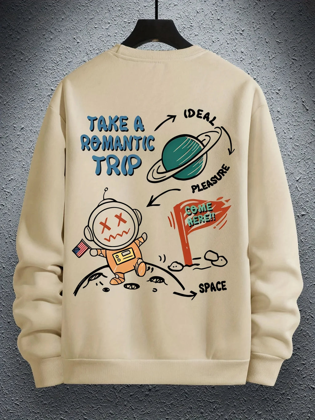 Casual loose astronaut cartoon print long sleeved round neck sweatshirt