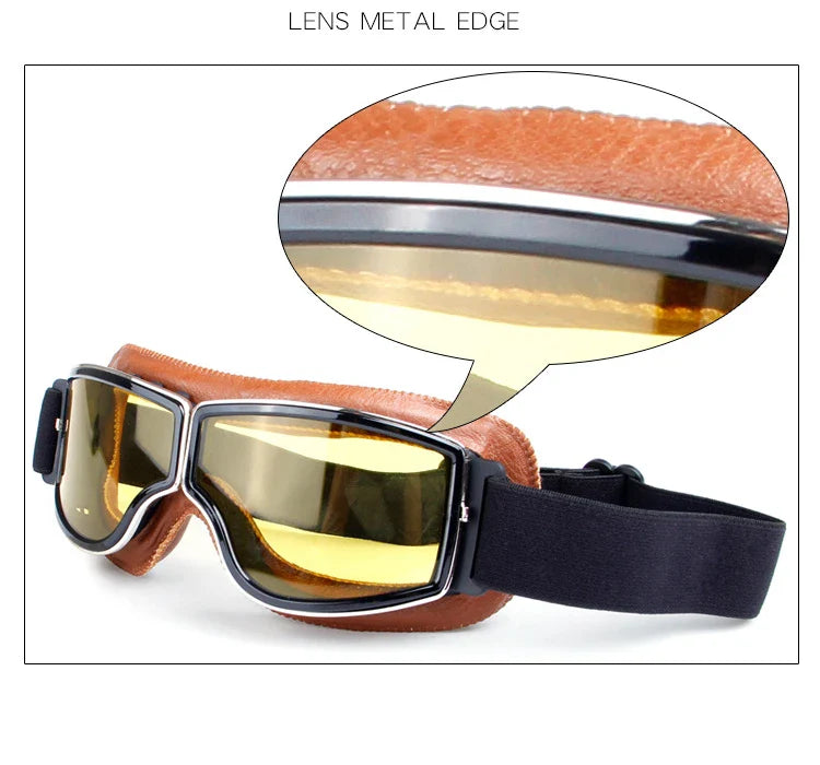 Best Selling Vintage Goggles Motorcycle Leather Goggles Glasses Cruiser Folding Goggles Newest Sunglasses Motocross Safety