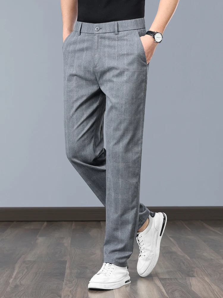 Formal Stretch Pants Men Slim Business Grey Black Casual Pant