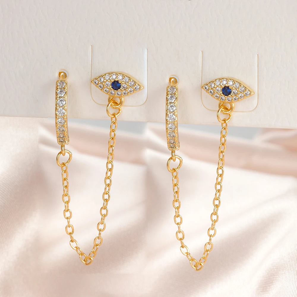 Fashion Gold Color Stainless Steel Ear Evil Eye Drop Earrings For Women