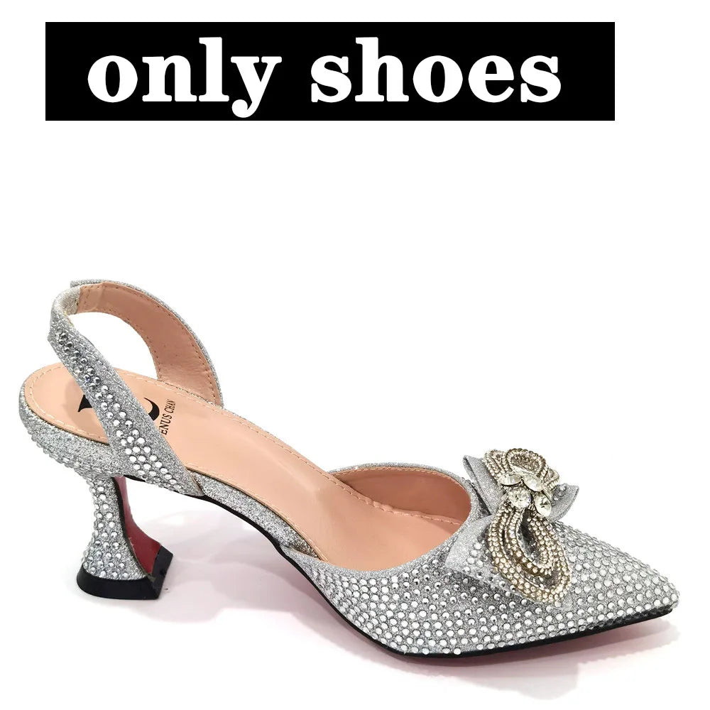 Rhinestone Bow Side Empty Party High Heels Pointed Toe Stiletto Heels
