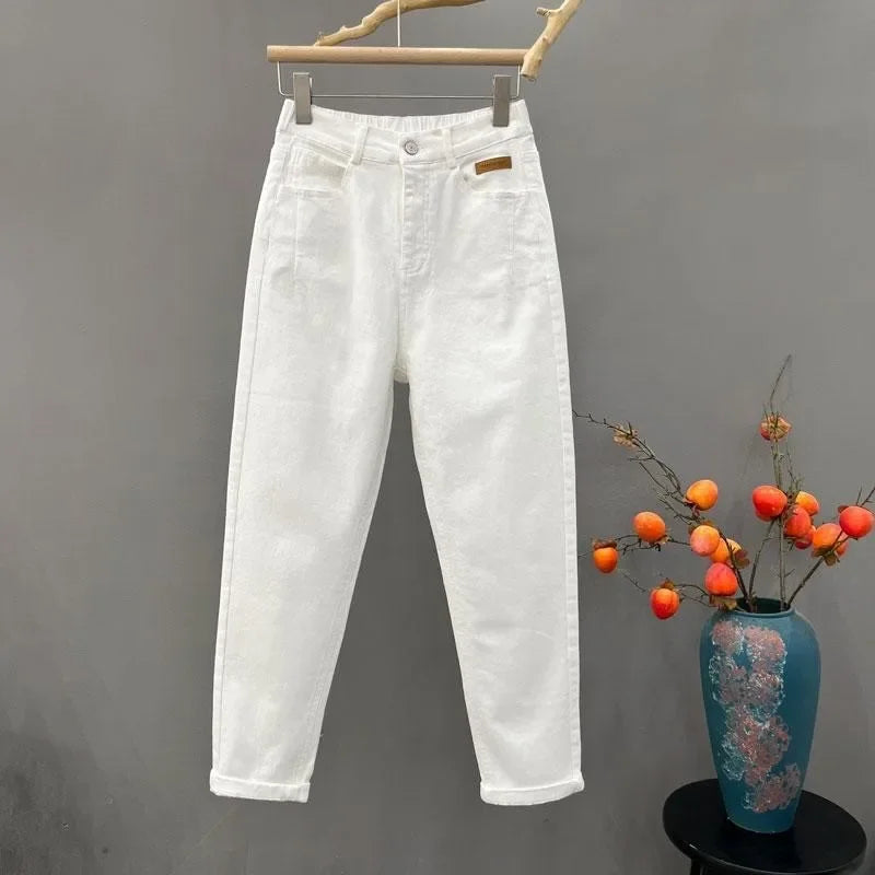 Casual High Waist Loose Fit Mom Jeans Women's New Style Versatile Elastic Waist Wide Leg Slimming Harem Dad Jeans
