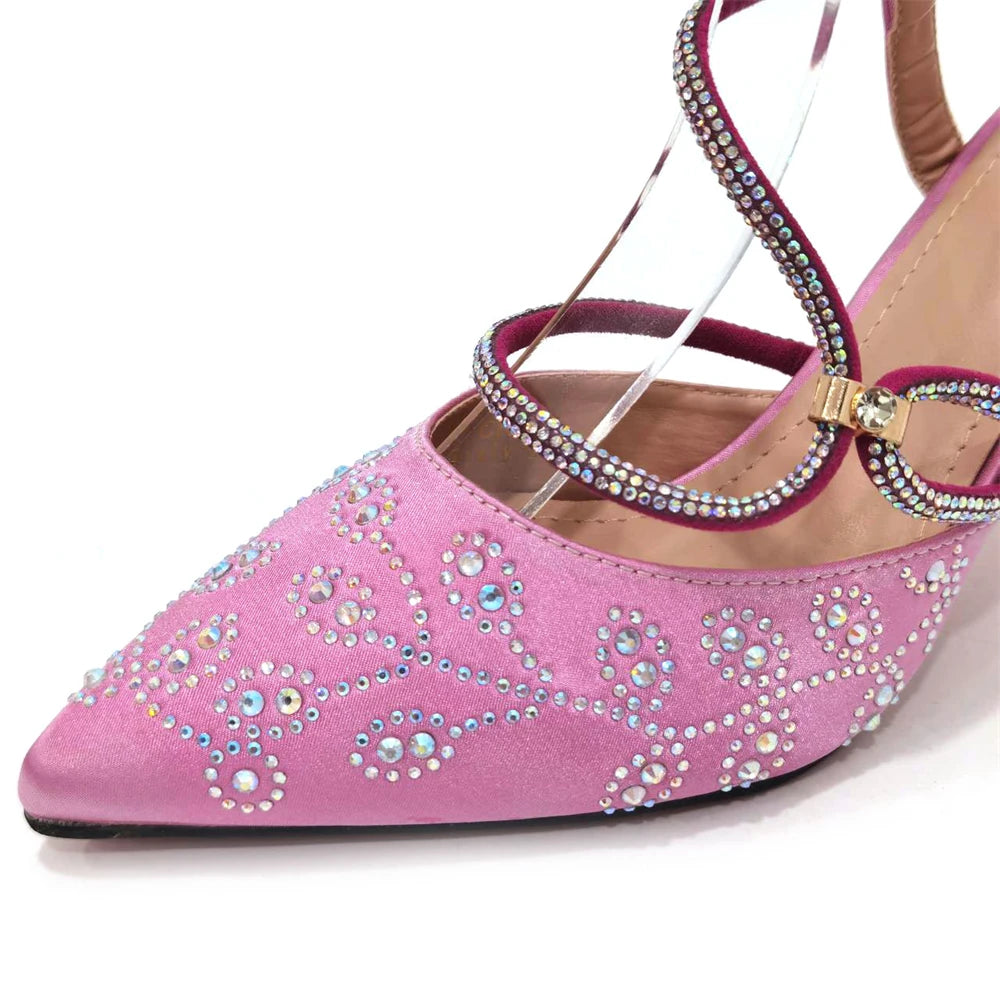 Ladies High Heels And Bags In Same Color Shiny Material for Wedding Party