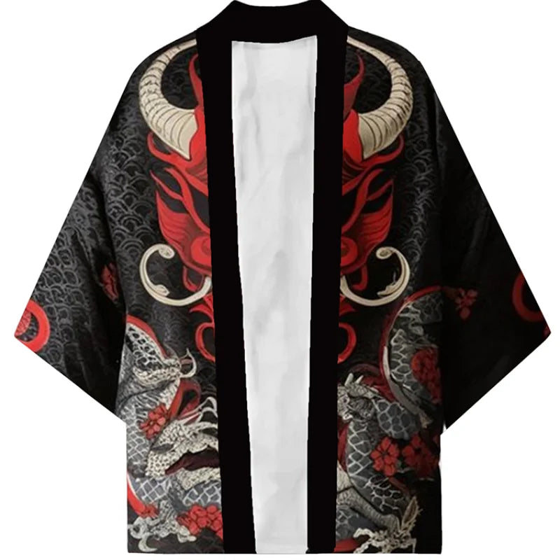 Demon Samurai Dragon Print Kimono Shirt Clothing Japanese Kimono Yukata Harajuku Cardigan for Men Traditional Haori Kimono Women