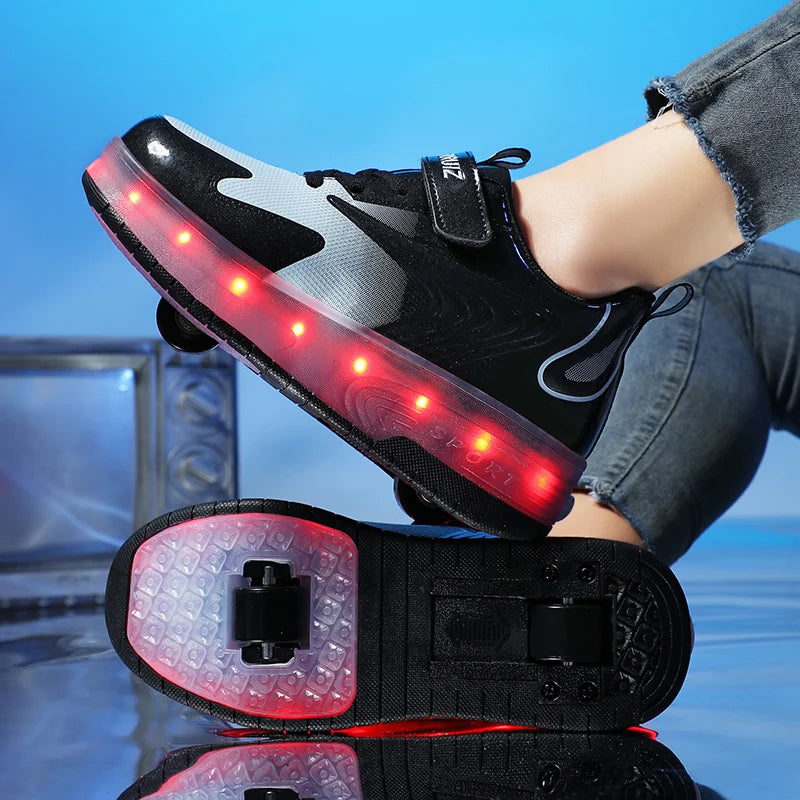 Kid Led Sneakers USB Charging Luminous Shoes Outdoor Sport Roller Skates Children Boys Kids Sneakers Girls Roller Shoes Casual