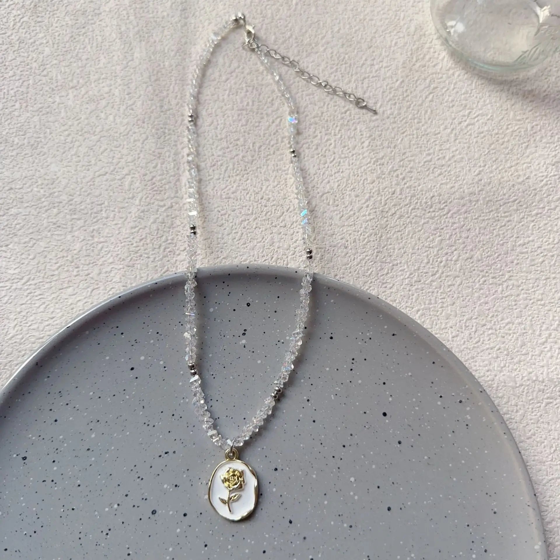 Vintage Zircon Crystal Heart Pendant Transparent Crystal Chain Necklace for Women