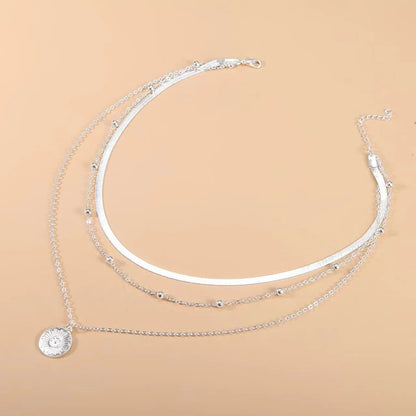 Sterling Silver Three-Layer Round Necklace For Women