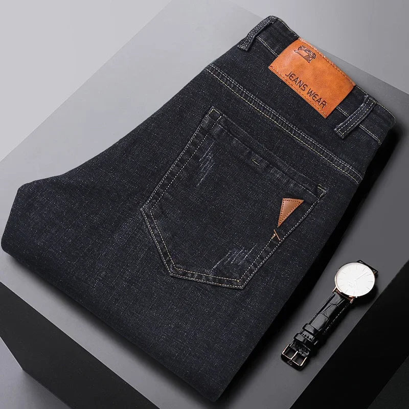 Spring Mens Black Blue Pants Pure Color Stretch Jeans Street Casual Slim Fit Trousers Male Vintage Wash Skinny Jeans for Men