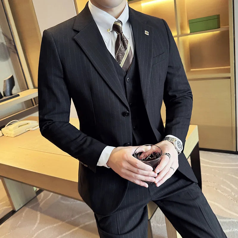Striped Men Party Tuxedos Suit 3 Piece Set