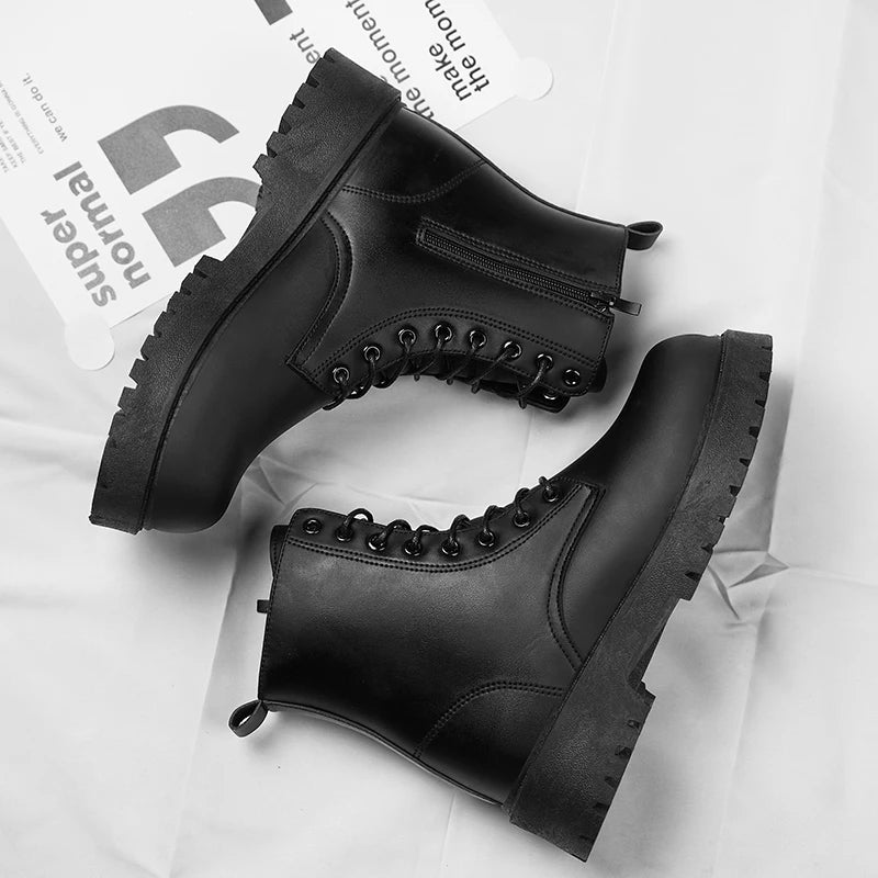 Couple's casual boots four season men's and women's high top leather boots fashion thick soled non slip plus size outdoor boots