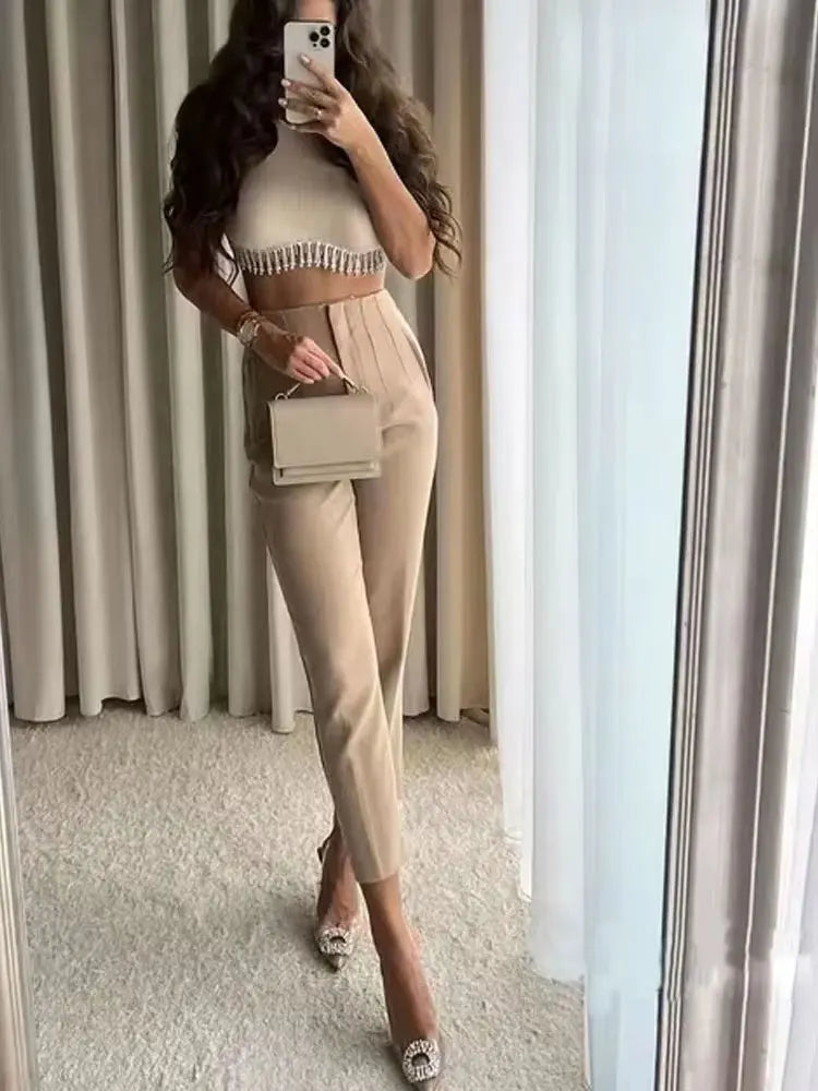 High Waist Solid Pants for Women