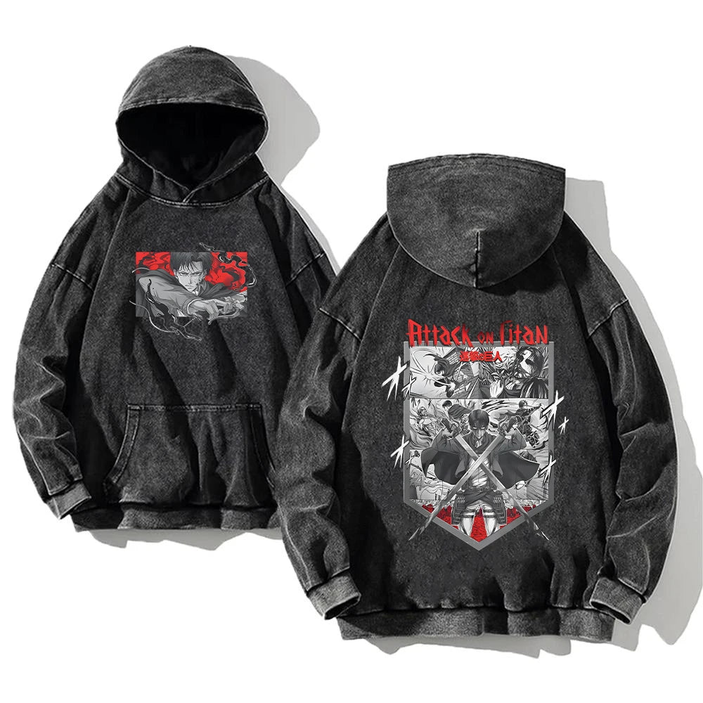 Attack on Titan Vintage Washed Hoodies Cotton Women Men Y2K Hooded Sweatshirts Oversized Hip Hop Pullover Autumn Winter Fashion