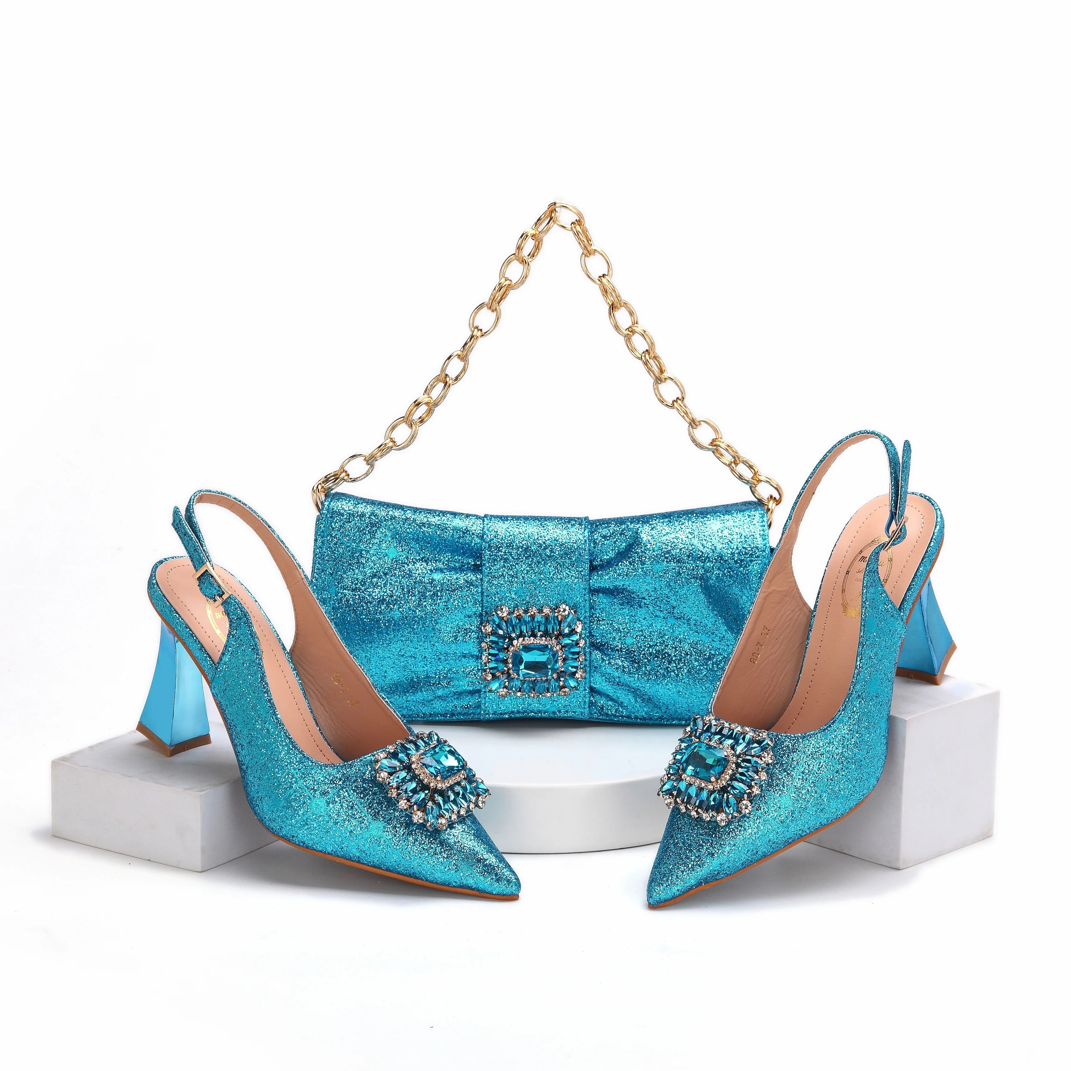 Pointed Toe Women Sandals Shoes Matching Bag Set For Ladies