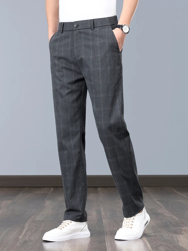 Formal Stretch Pants Men Slim Business Grey Black Casual Pant