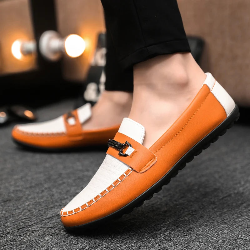 Men leather slip on loafers for men breathable moccasins casual driving boat shoes