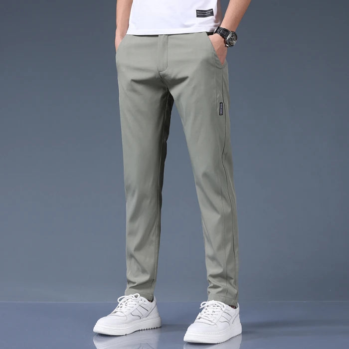 Summer Thin Ice Silk Stretch Men's Pants Business Casual Elastic Waist Smooth Trouser Suit Pants Male Brand Clothing