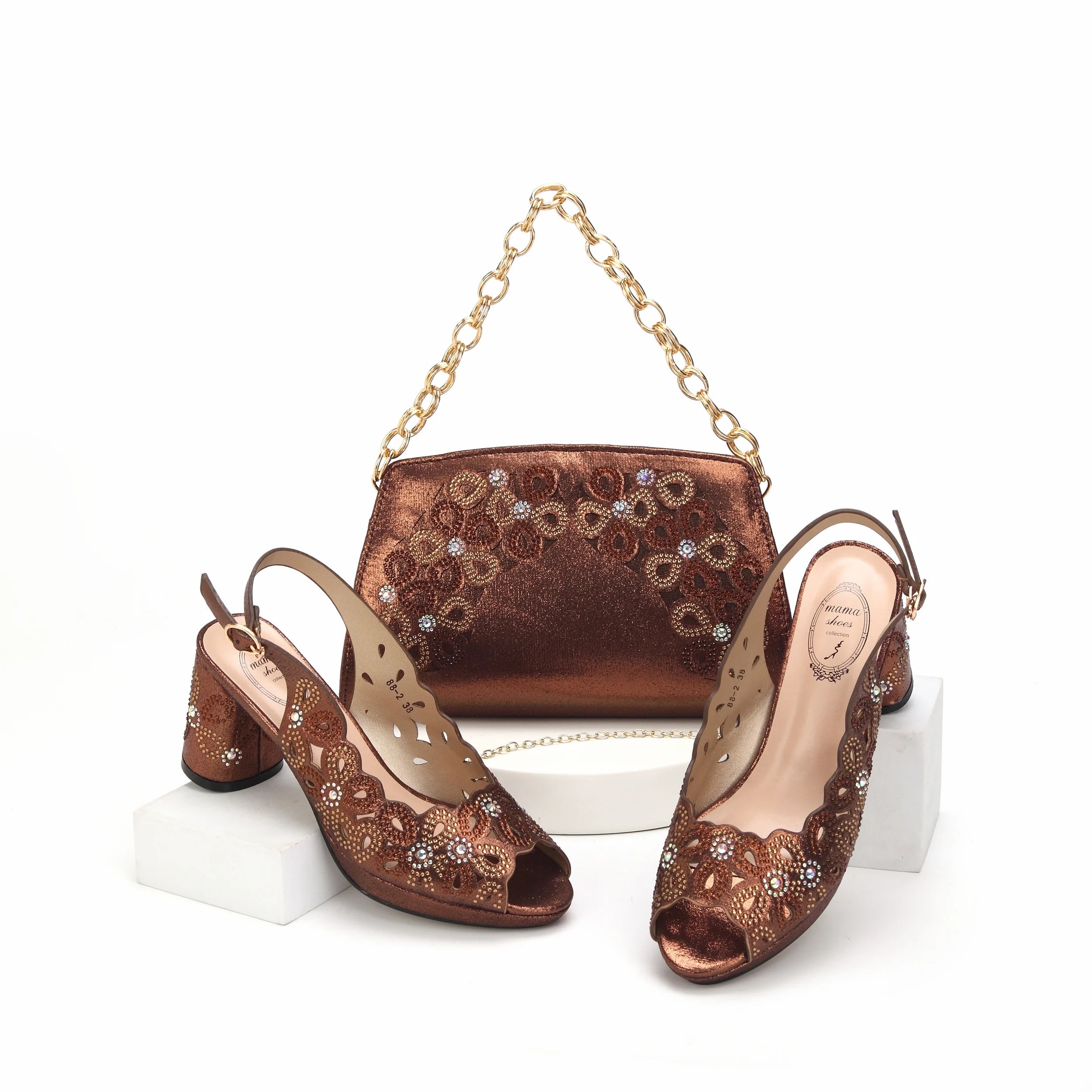 Women Shoes Matching Bag Set to Match in Coffee Color
