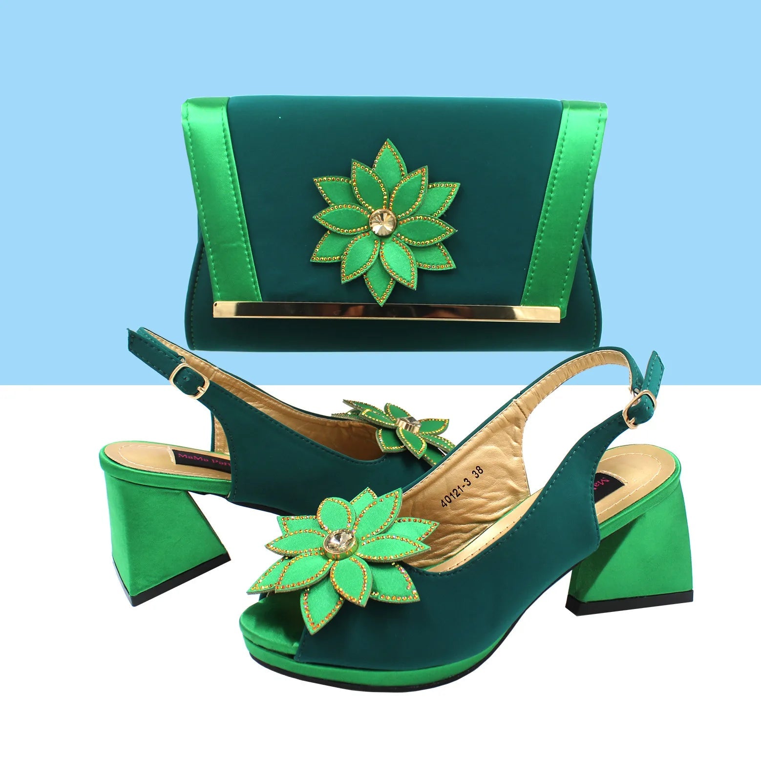 Italian Shoes and Bag Set in Green Color High Quality Comfortable Heels