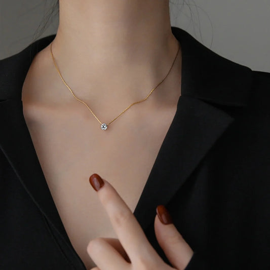 Gold Plated Stainless Steel Dainty Minimalist Zircon Charm Anti Tarnish Chain