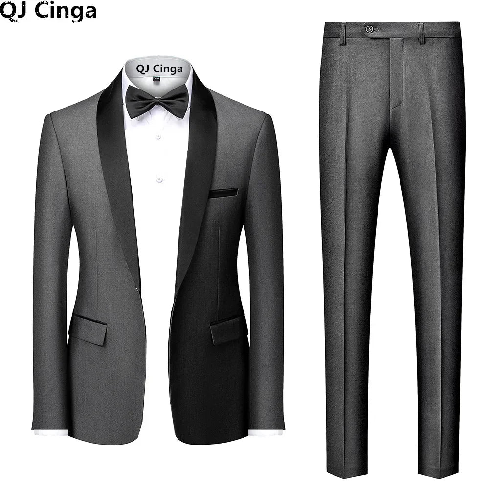 Black Men Color Block Collar Suits